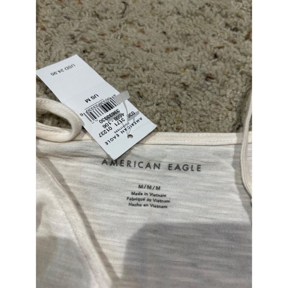 AMERICAN EAGLE size M Tank Top LOOSE & FLOWY Ruffled bottom SLITS Beige *NEW B23 - Picture 2 of 7